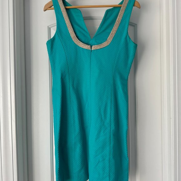 Lilly Pulitzer Janice Shift Dress, Teal and Gold, Size 6 - Picture 4 of 6